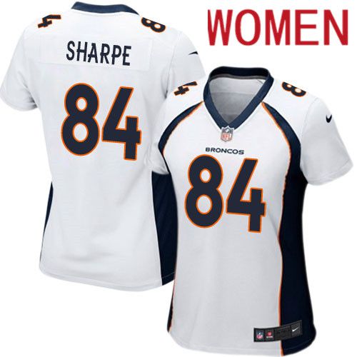 Women Denver Broncos #84 Shannon Sharpe White Nike Game NFL Jersey->women nfl jersey->Women Jersey